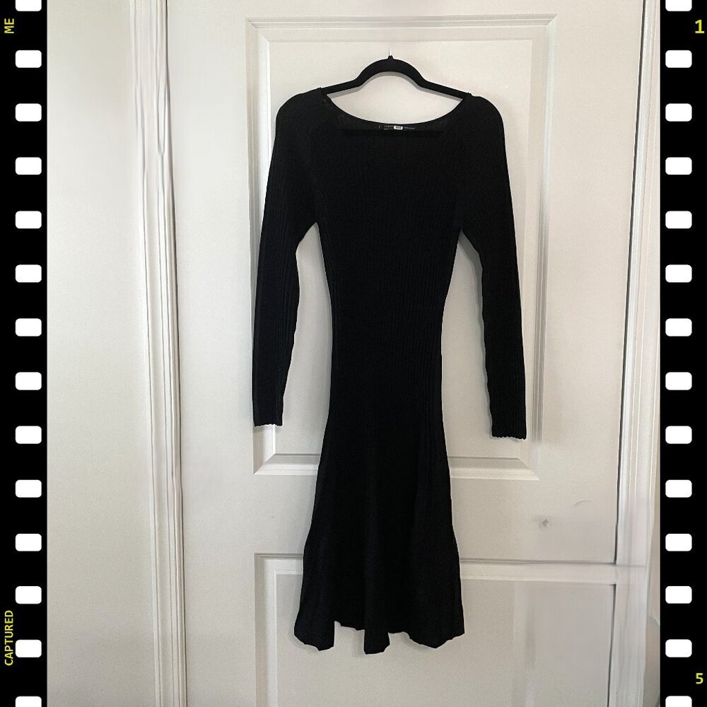 Peruvian Connection Julieta Black Ribbed Knit Pima Cotton Dress Size: Small